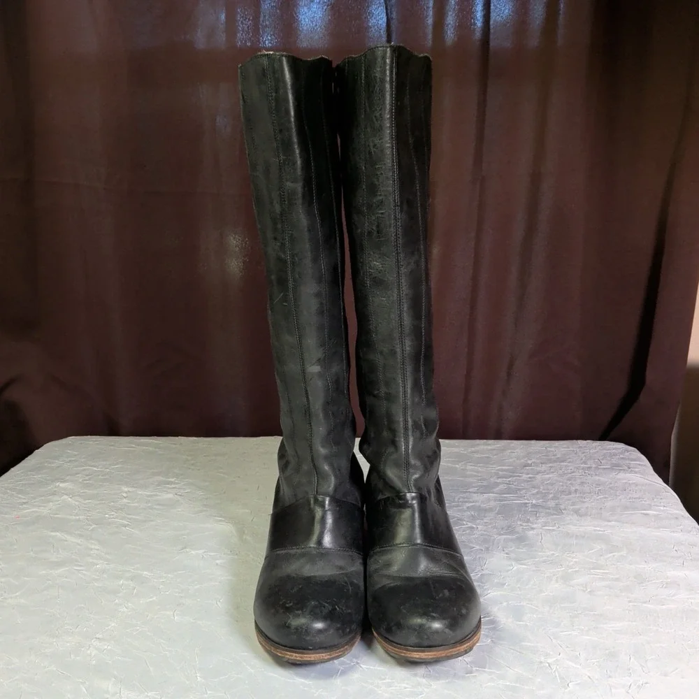 OluKai Kumukahi Tall Boots Womens Size 10 Black Leather Knee High Riding 20227